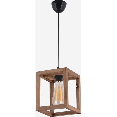 Lámpara colgante de madera E27 con cable ajustable Cube (1/5)