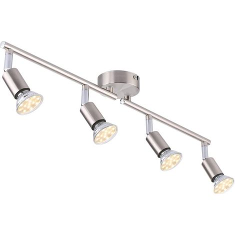 Plafonnier LED 4 Spots orientables, Argent 4 x 4W GU10 Barre Spot Plafond LED Eclairage intérieur pour Salon Salle à Manger Cuisine Couloir [Classe énergétique A] (1/4)
