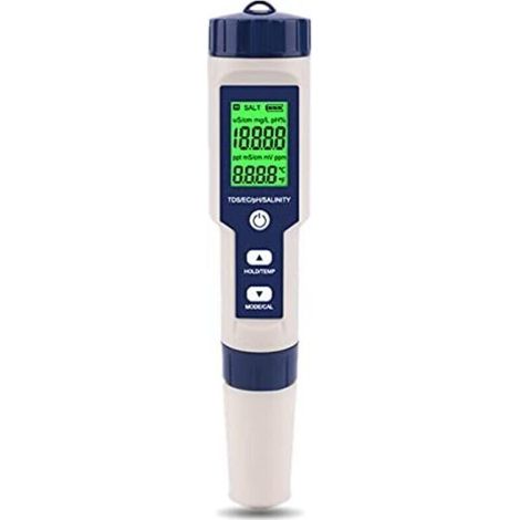 Ccykxa – Testeur de qualité de l'eau numérique 5 en 1 – pH, TDS, EC, salinité, température – Léger et portable pour laboratoire et jardin