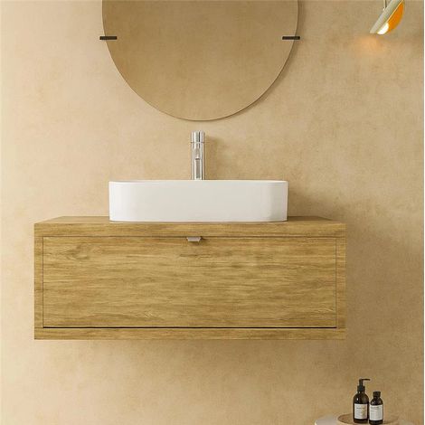 Exagonshop Mobile bagno 110x50 Thema Rovere farnia con Lavabo in