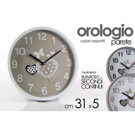 Kaela - Orologio 31x5 Cm Parete Cuori Farfalle Classico Moderno Tondo Silenzioso 681288 - (1/3)