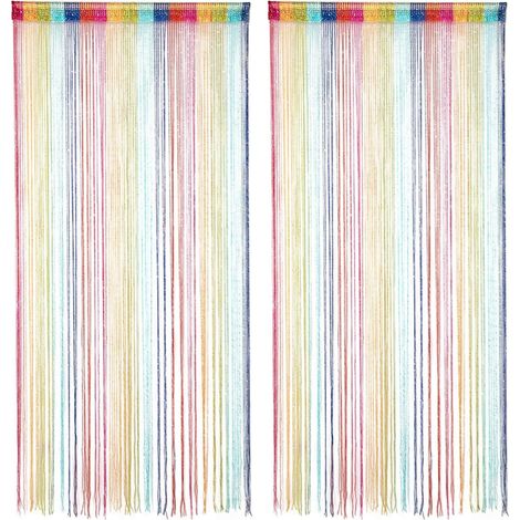 Lot de 2 Rideau Anti Mouche pour Porte Exterieure Rideaux Fils 200 x 100 cm Multicolore Rideau de Porte Anti Mouche Franges Colorées Décoration pour Salle à Manger Chambre à Coucher Mariage (1/5)