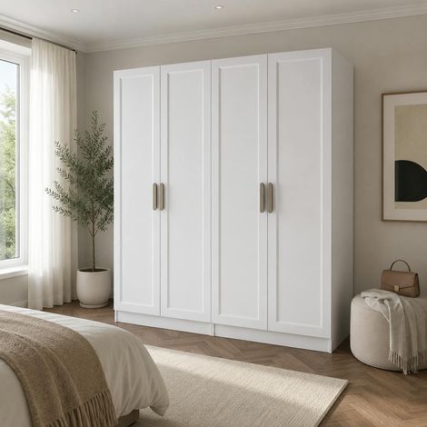 Armoire penderie blanche 4 portes 2 tringles BYRON (1/5)