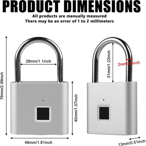 Lucchetto con impronta digitale - Resistente alle intemperie - Ricarica USB - Lucchetto con impronta digitale - Per palestra, bagagli, magazzino, armadietti - Argento (1/4)