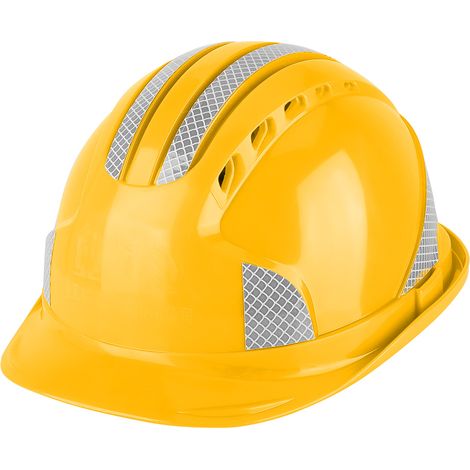 Casque de sécurité ABS jaune avec bande réfléchissante, ventilé, pour chantier de construction, protection anti-choc et confortable (1/5)