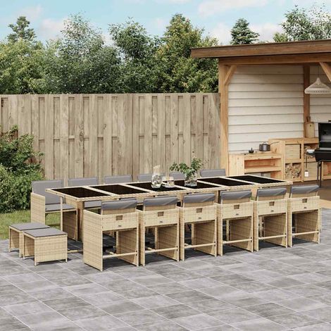 Ensemble à manger de jardin et coussins 17 pcs-Salon de jardin mélange beige 102141 (1/5)