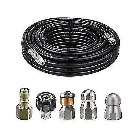 Kit de nettoyage de canalisations pour nettoyeur haute pression, tuyau de 30 m (100 pi), diamètre 6,35 mm (1/4 po). (1/5)