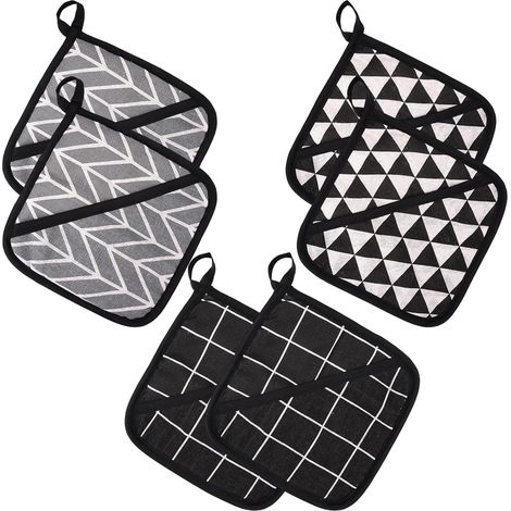 6 Pièces Maniques de Cuisine, 18cm x 18cm Maniques Carrés Résistants à la Chaleur, avec Poche, avec Boucle de Suspension, pour la Cuisine et Pâtisserie, Facile à Suspendre, Accessoires de Cuisine (1/5)