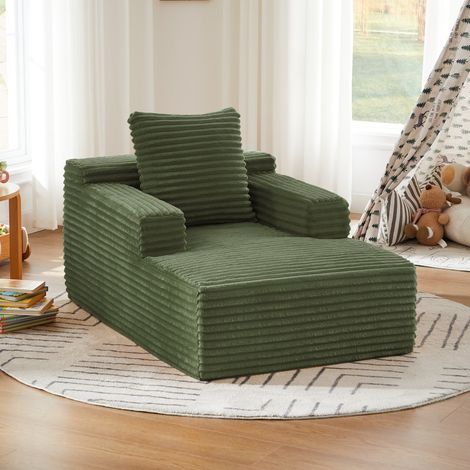 Chaise Longue Canapé en Velours Côtelé - Méridienne Confortable sans Montage Fauteuil Relax de Salon et Bureau 1 Place - Vert (1/5)