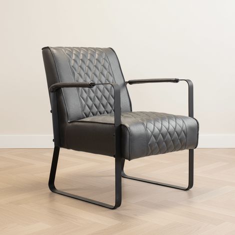 Fauteuil industriel simili cuir anthracite motif losanges Peter