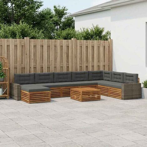 vidaXL Outdoor-Sofagarnitur mit Kissen 9 pcs Natur und Anthrazit (1/5)