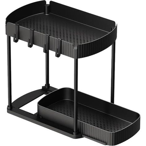 Multifunctionele uittrekbare opbergorganizer - Badkamerorganizer onder kast - Opbergers en organizers onder de kast -Ruimte besparen -Met haken - Dubbele laag - Geschikt voor badkamer, keuken, kast, b (1/4)