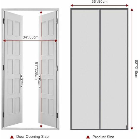 VURAHOME - Magnetisches Tür-Moskitonetz, Schwarzer magnetischer Moskitonetzvorhang für Türen und Fenster, Schutz vor Mücken und Fliegen (Grau, 90x210 cm) (1/4)