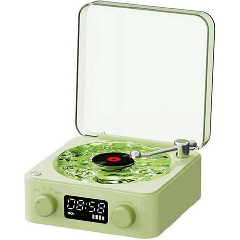 KLVGTIFS PU - Lecteur de Musique, Enceinte Bluetooth Vintage, Tourne-Disque rétro Bluetooth, pour la décoration et Les mélomanes avec horloge (B) (1/5)