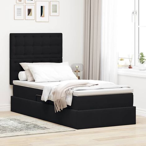 Aufbewahrungsbett mit Matratze Schwarz 100 x 200 cm Samt (1/5)