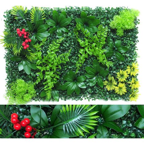 Mur végétal artificiel extérieur 60x40 cm – Panneau de plante avec protection UV, décoration paysagère pour balcon et jardin (1/5)