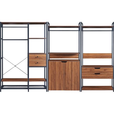 Set Larem 3 Mobili Organizzatori Guardaroba 288 cm Set D - Nero / Effetto Noce [en.casa]