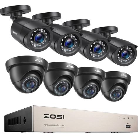 Sistema de seguridad con cámara, kit de vigilancia, resolución de video 1080P, visión nocturna infrarroja, 4BK Ball 4BK Dome, 1T-b (1/2)