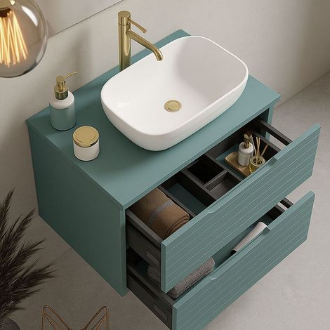 Kibath Mueble de baño con Lavabo BOREAL 60x45 cm acabado Azul Oceano mate 2 cajones suspendido (1/5)