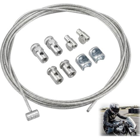 Câble d'Embrayage Tondeuse Universel 1,2m Ø1,5mm avec Serre-Câbles, Câble Accélérateur pour Moto Tondeuse, Motoculteur et Quad, Kit de Réparation en Acier Zingué (1/5)