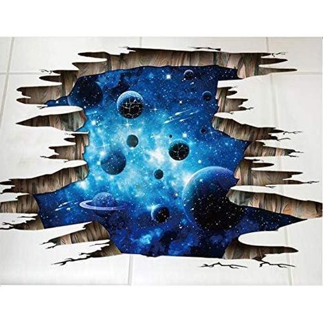Autocollant mural 3D Univers Planète Galaxie pour sol, fenêtre, plafond, déco salon chambre enfant fille garçon, stickers muraux décoratifs maison (1/5)