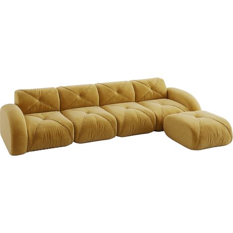 ELVMI Sofá de esquina modular 4 plazas con espuma 32D y base antideslizante en Chenille Amarillo (1/5)