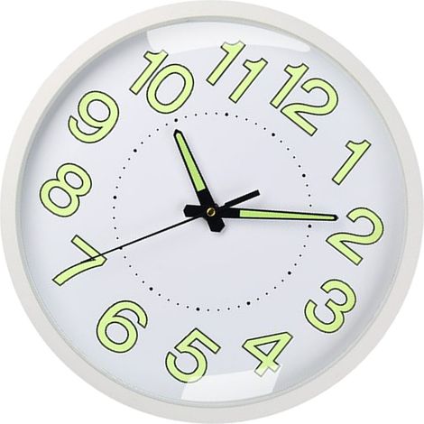 Horloge murale silencieuse en quartz plastique lumineuse pour salon chambre 30cm 12 pouces cadre blanc (1/5)