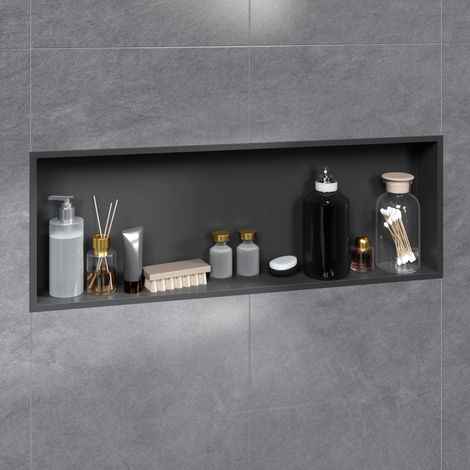 VILSTEIN  Duschnische 30x90 cm  Aufputz  Wandnische Schwarz  Randloses Duschregal mit Ablagefach