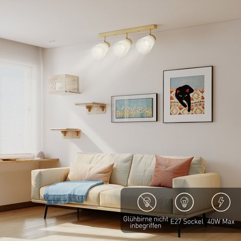 Plafonnier LED 40W à double montage et têtes orientables à 90°, 3 douilles E27, bois naturel (1/5)