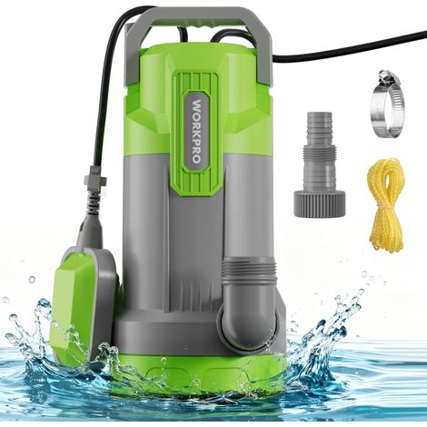 WORKPRO Pompe de Relevage Submersible 700 W 17000 L/H, Pompe Vide Cave avec Flotteur Automatique, Pompe d’Évacuation Eaux Propres/Chargées, Hauteur de Refoulement 10 m pour Piscine, Bassin et Jardin