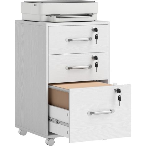 HOMCOM 3 Drawer File Cabinet Rolling Filing Cabinet for A4 and Letter White (1/5)