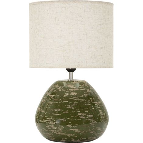 Lampada da tavolo in ceramica verde con paralume in poliestere (1/5)