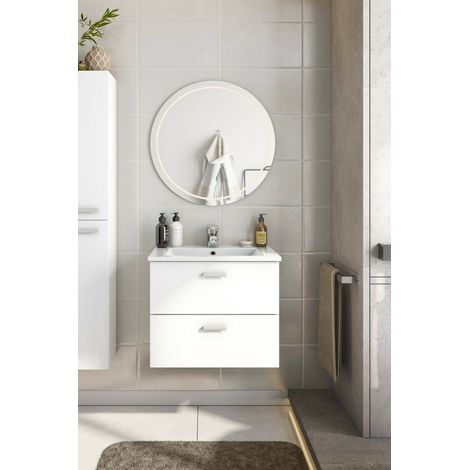 Dmora - Bajo el armario Doksuri, Mueble de baño, Contenedor de lavabo, Mueble fregadero, 60x45 h50 cm, Blanco brillante (1/5)