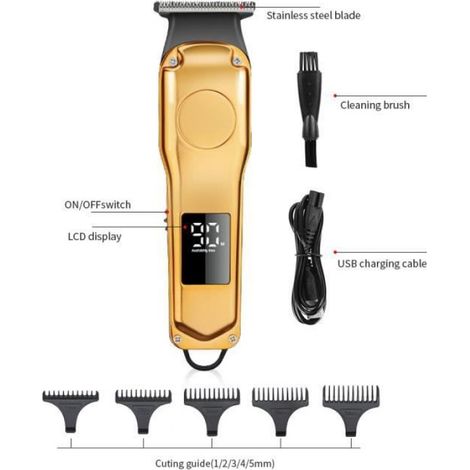 Tondeuse À Cheveux - Rasoir Électrique Sans Fil Rechargeable - Pour Tête Et Barbe - 5 Peignes Réglables 1 À 5 Mm - 90 Min Autonomie - 1000 Mah (1/4)