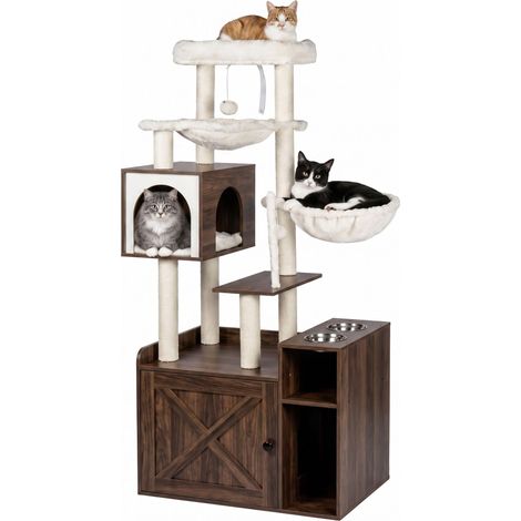 Großer weißer Katzenbaum mit Katzenstreuschrank und Sisalstämmen (1/5)