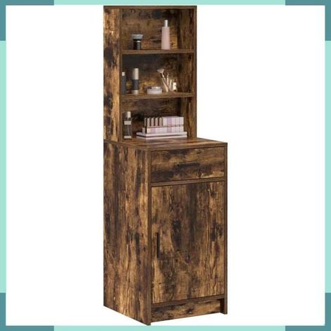 Haut Armoire - 40 x 40,5 x 135 cm - Bois d'ingénierie - 1 porte & 1 tiroir - Chêne fumé (1/5)