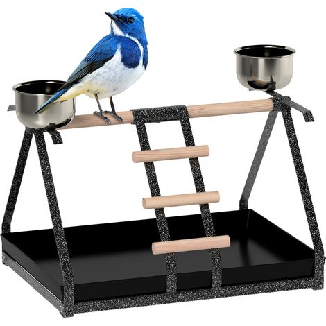 PawHut Parrot Stand Bird Stand w/Wood Perch Ladder Feeder Removable Tray