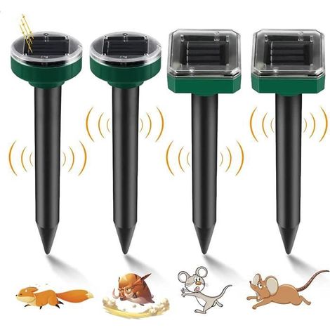 Solar Maulwurfvertreiber 4 Stück Ultraschall-Anti-Maulwurf Schlangenabwehr Maulwurfjäger Stecker Wasserdicht für Garten Rasen im Fre