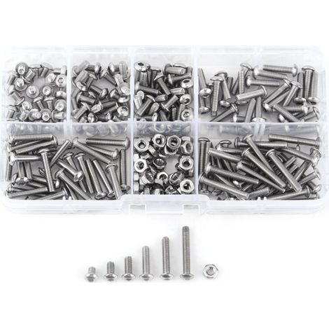 230 vis, boulons et écrous à tête cylindrique hexagonale creuse M3 en acier inoxydable SS304, avec boîte (1/5)