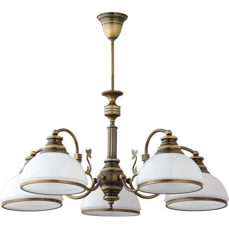 [NEUWERTIG] B-Ware Pendelleuchte Petro 5-flammig altmessing weiß 70 cm dimmbar E27 Made in Europe (1/2)