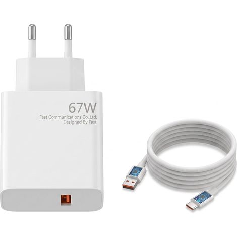 Chargeur Rapide 67W Compatible avec Xiaomi, Blanc, avec Câble USB-C 1m (1/5)