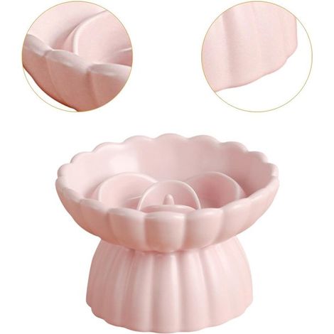 Gamelle surélevée en céramique – Rose – Slowfeeder – Forme fleur – Anti-glouton – Chat (1/5)