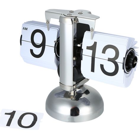 Eosnow Petite échelle Table Clock Flip sur le pignon interne en acier inoxydable en quartz noir / blanc (1/5)