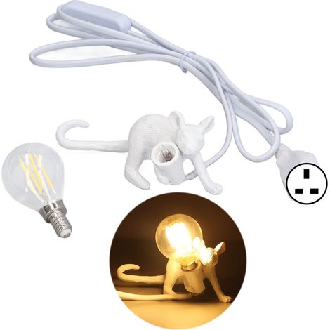 Lampe de table moderne en résine en forme de souris, lampe de chevet décorative en forme d'animal, douille E12, pour chambre, bureau ou café, prise britannique. (1/5)
