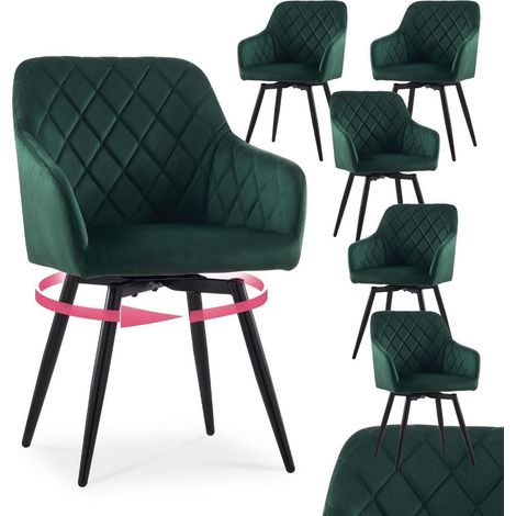 Drehstuhl 6er Set mit Armlehne, Samt Grün, 360° drehbar, für Esszimmer (1/5)