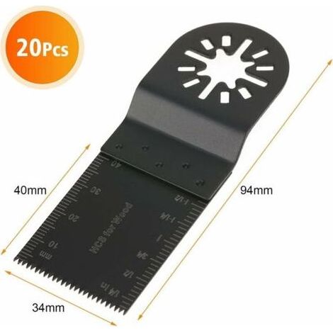 20pcs 34mm lames de scie multifonction ensemble oscillant, lame machine multifonction, lame de scie oscillante bois lames de scie en bois de bois en acier au carbone avec marquage de profondeur (1/5)
