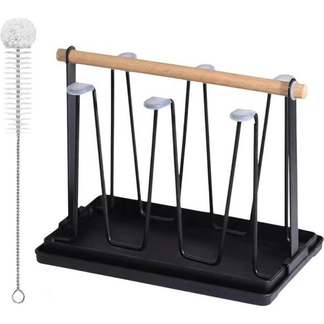Égouttoir à Bouteilles, Compatible avec Sodastream Duo/Terra/Philips, 6 Places avec Bac d'Égouttement, Égouttoir en Métal Universel pour Bouteilles et Tasses, Gain de Place