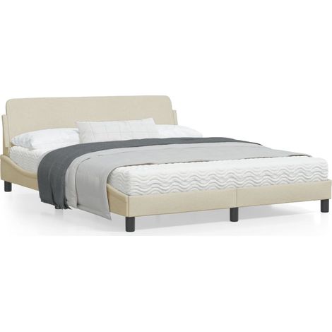 Cadre de lit avec tête de lit Crème 160x200 Tissu (1/5)