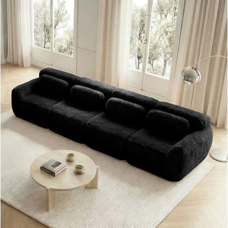 Divano modulare 4 posti in velluto nero con seduta ampia e base antiscivolo,378x104x73 cm (1/5)