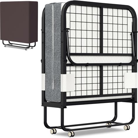 Randaco Cama de invitados 80x190cm con colchón, sobre ruedas, plegable, cama plegable hasta 120 kg, portátil